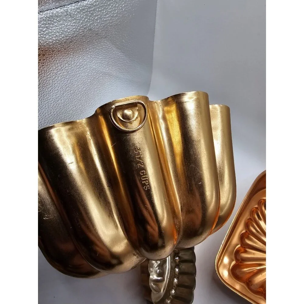 Vintage Copper Molds Set Of 3 With Floral Heart & Grape Designs For Kitchen Deco